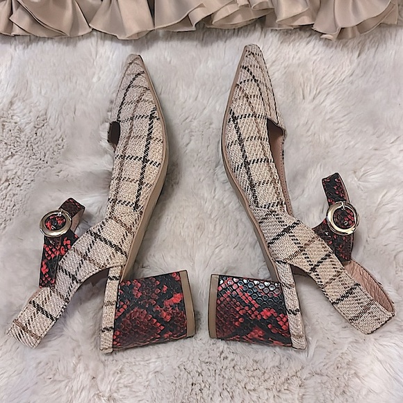 Mariko Anthropologie Marilou Plaid Snakeprint Colorblock Slingback Shoes Sz 7 - Picture 3 of 13